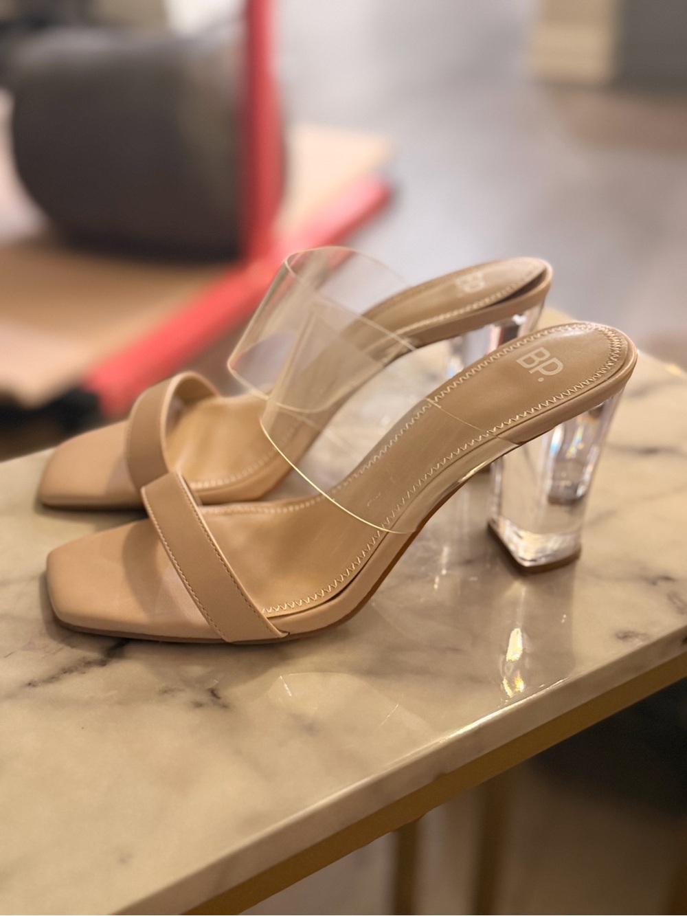 bp Nude Clear-Strap Lucite Block Heel Sandals